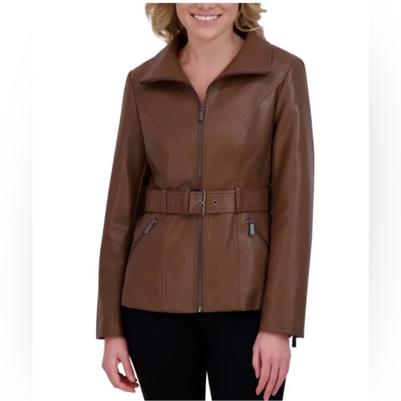 Kenneth Cole Women's Tan Leather Jacket - Picture 2 of 9